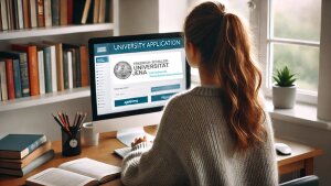 Studentin bewirbt sich über ein Onlineportal