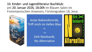 Collage aus den Buchcovern von "Triff mich im tiefen Blau" von Antje Babendererde und "No Alternative" von Dirk Reinhardt.