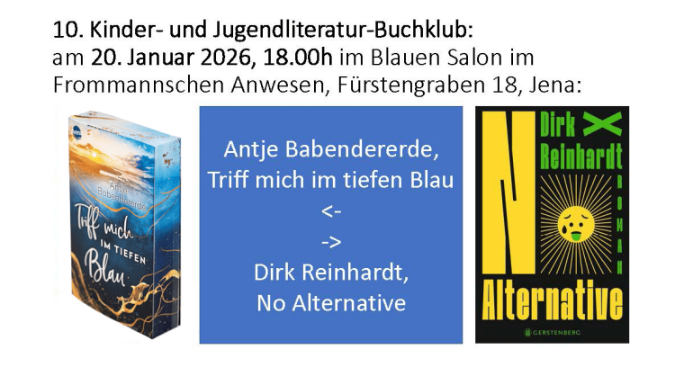 Collage aus den Buchcovern von "Triff mich im tiefen Blau" von Antje Babendererde und "No Alternative" von Dirk Reinhardt.