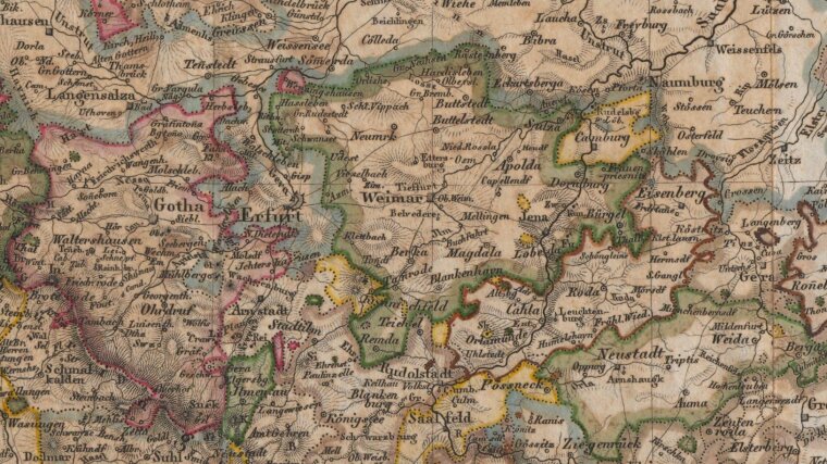 A. Stieler: Thüringen und Umgebung nach dem Teilungsvertrag vom 12. Nov. 1826, Gotha: J. Perthes 1826 (Ausschnitt)