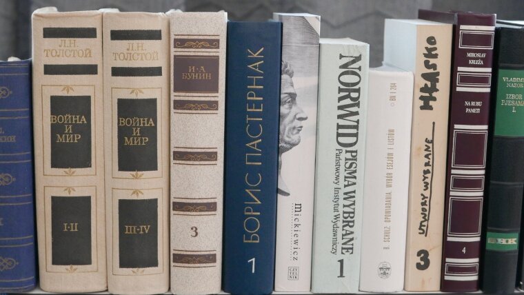 Bücherregal mit slawischen Klassikern
