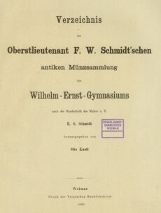 Abb. 3. Titelblatt des 1890 erschienenen Katalogs zur Sammlung Schmidt